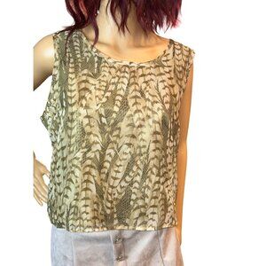Vintage Nancy Bolen City Girl Sleeveless Chiffon Blouse Size 10 Feather Print